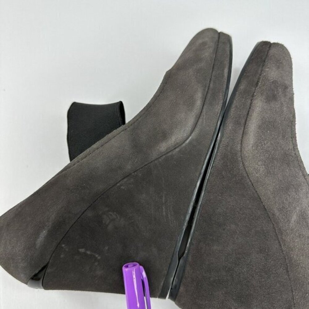 Prada Linea Rossa Dark Gray Suede Mary Jane Wedge Shoes 37.5 Womens - Picture 14 of 17